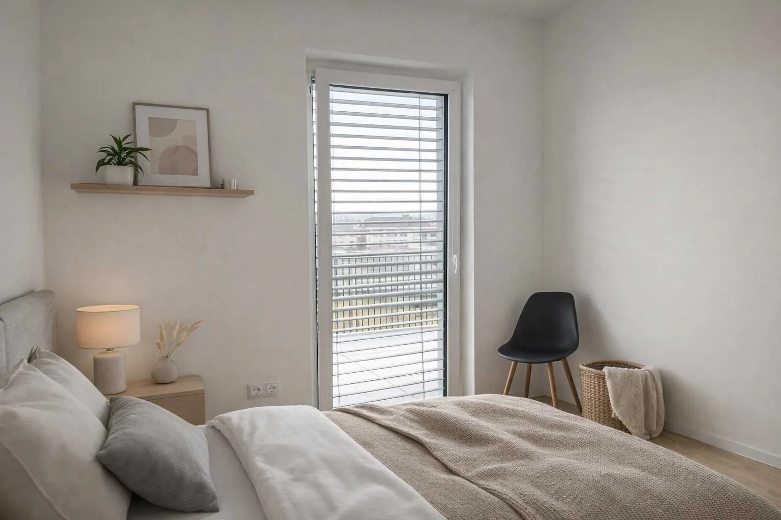 Helles Schlafzimmer mit Parkettboden